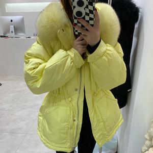 Furyume 화이트 덕 다운 재킷 여성용 리얼 대형 여우 모피 칼라 코트 두꺼운 따뜻한 스트리트웨어 여성 파카 스노우 아웃웨어 겨울