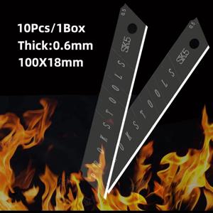 10PCS 0.6MM 스테인레스 스틸 유틸리티 나이프 블레이드 100mm * 18mm 블랙 DIY 도구 학생 오피스 문구 용 조각 블레이드 교체