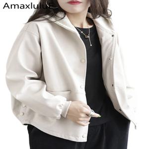 AmaxluluE 2025 가을 패션 Pu 코트 여성 클래식 후드 루즈 빈티지 가짜 가죽 자켓 여성 캐주얼 펑크 바이커 겉옷