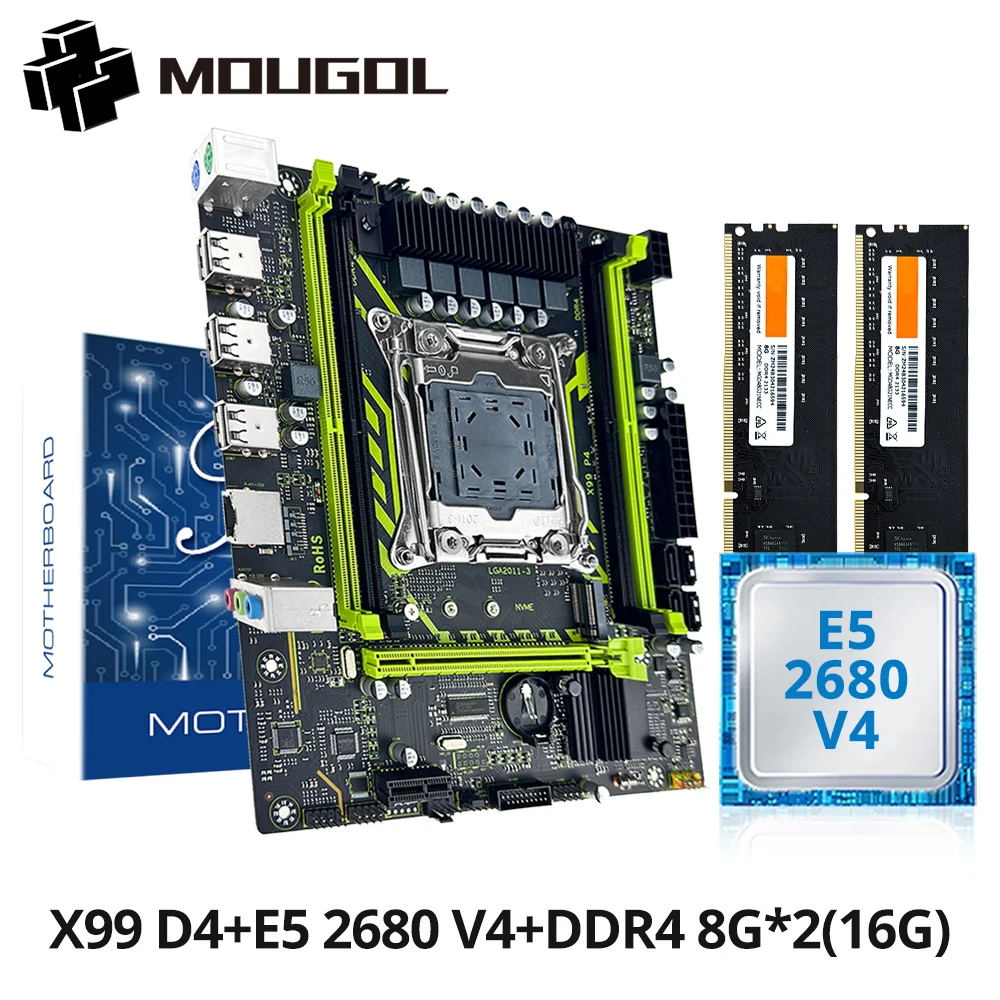 MOUGOL X99 게이밍 메인보드 세트 (인텔 Xeon E5 2680 V4 & DDR4 16G(2*8G) 2133MHz 듀얼 채널 RAM M.2 NVME 탑재) 데스크탑 PC용