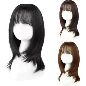 DIFEI 짧은 가발 에어 뱅 헤어 밥 곱슬 꼬리 가발 합성 머리 자연 블랙 컬러 헤어 가발 여성 파티