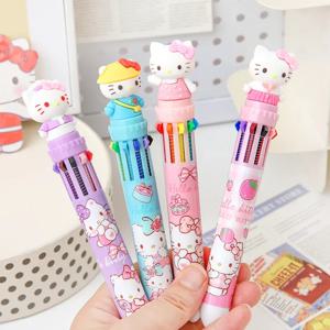 Sanrio 헬로 키티 볼펜 18/36pcs 새로운 10 색 만화 프레스 쓰기 펜 0.7mm 학교 용품 편지지 학생 펜