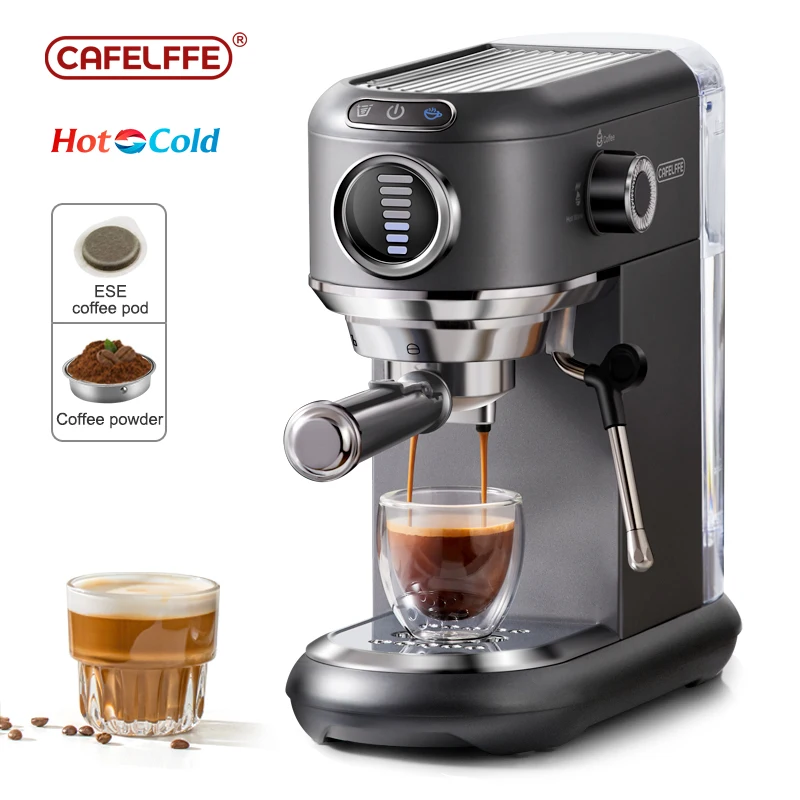 Cafelffe 카푸치노 에스프레소 머신, 이녹스 반자동 커피 메이커, ESE 포드 및 파우더, 스테인레스 스틸 스팀, 냉온 카페테리아