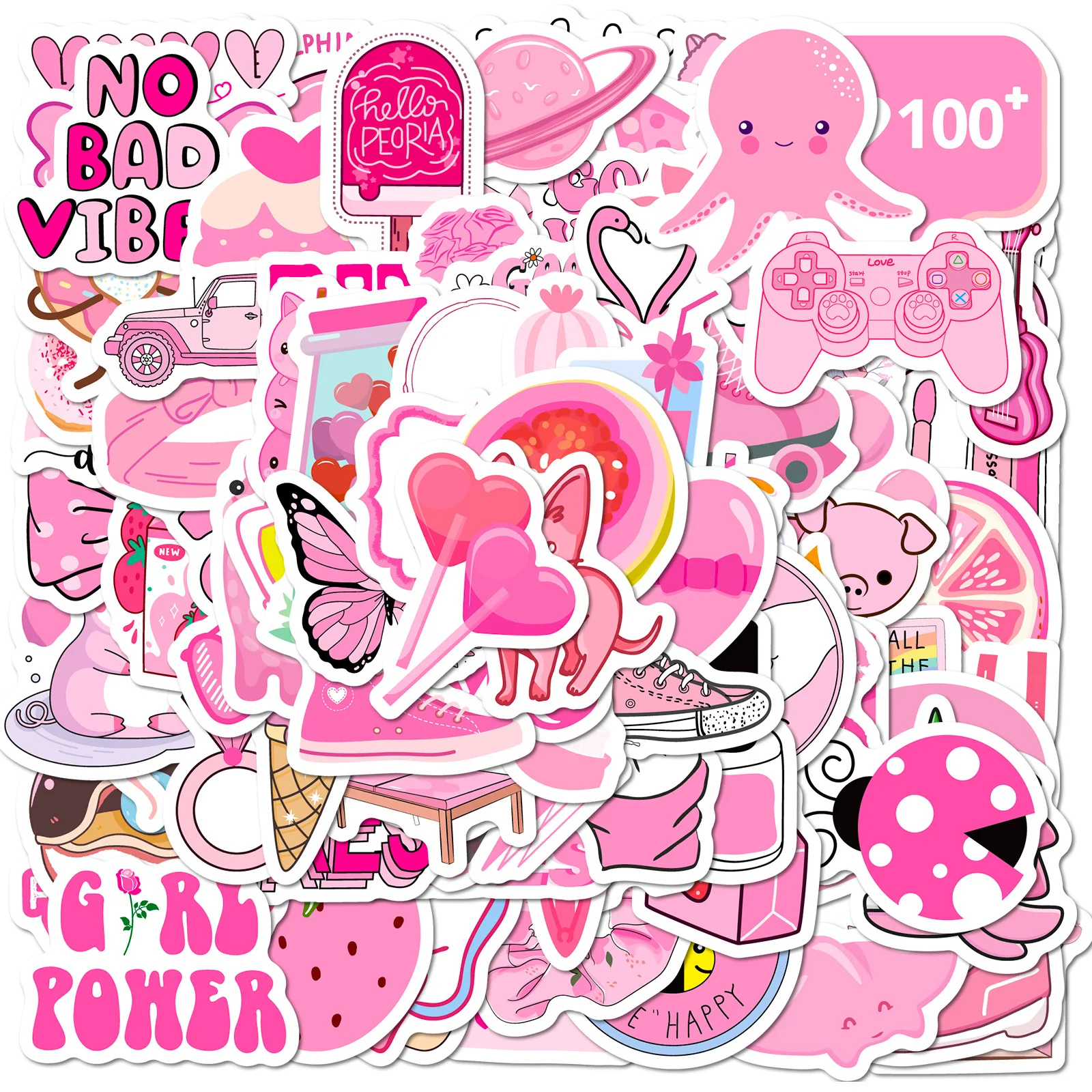 100PCS 핑크 소녀 귀여운 만화 낙서 스티커 DIY 전화 기타 노트북 노트북 가방 컵 방수 스티커 어린이 장난감