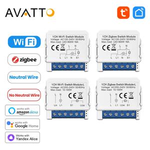 AVATTO Tuya WiFi/Zigbee 중립선/중립선 없음 1/2/3/4 웨이 스마트 라이트 스위치 모듈 차단기 지원 Alexa, Google 홈