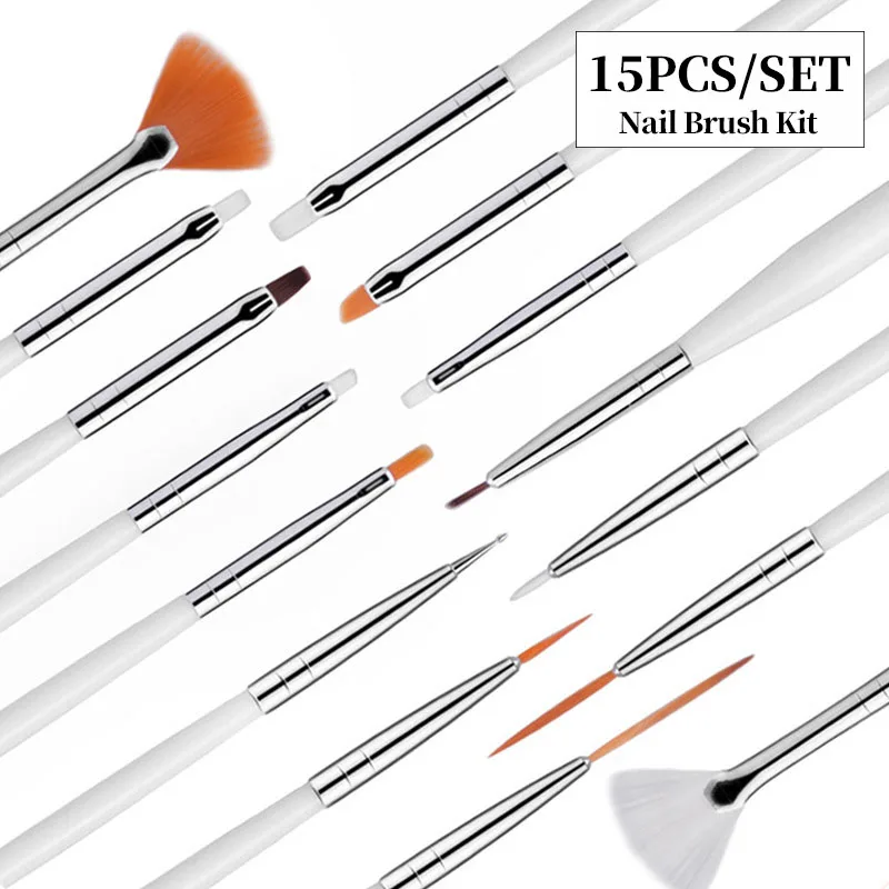 LULAA 15PCS 다기능 네일 아트 브러쉬 라인 페인팅 펜 도트 도구 네일 액세서리 및 도구 매니큐어 용 네일 브러쉬
