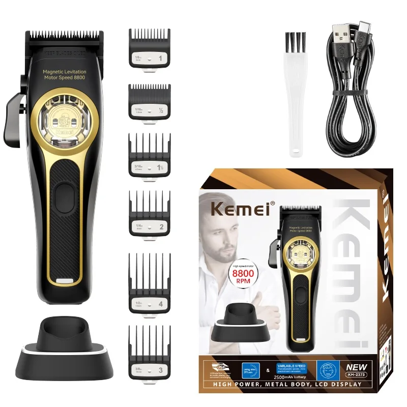 Kemei 전문 머리 깎기 자기 부상 모터 8800 Rpm 충전베이스 머리 깎기 남자 머리 깎기 KM-2373