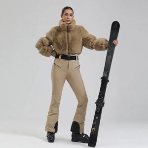 GSOU SNOW 여성 스키 복 원피스 Snowsuit 스노우 보드 인조 모피 슬림 점프 슈트 전체 절연 방풍 야외 겨울