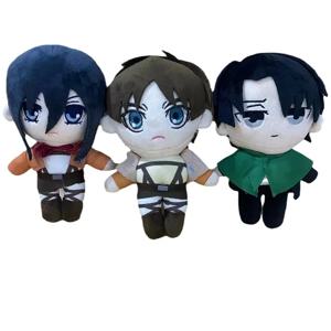 타이탄 플러시 장난감 인형에 대한 20cm 애니메이션 공격 Kawaii Levi Eren Mikasa 귀여운 카와이 컬렉션 어린이를위한 녹색 인형 생일 선물