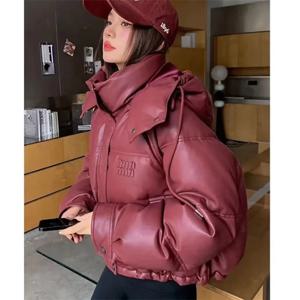 2025 여성용 Pu 스킨 다운 코튼 자켓 다목적 후드 레이디 겨울 파카 코트 패션 학생 숙녀 코튼 패딩 겉옷