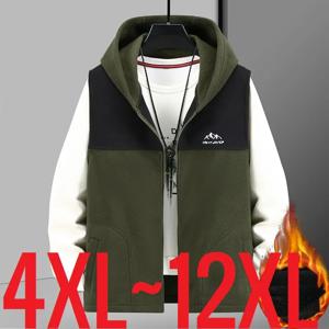 남성용 대형 민소매 재킷, 따뜻한 후드 경량 폴라 조끼, 남성 빅 플러스 12XL 10XL 스포츠 조끼, 겨울 캐주얼 그린