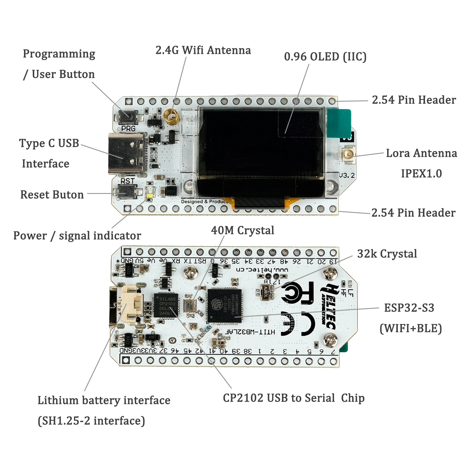 2PCS Heltec LoRa32 V3 868MHz 915MHz 개발 보드 SX1262 0.96인치 OLED 디스플레이 BT+WIFI Lora 키트 (아두이노 IOT 메쉬스타틱용)