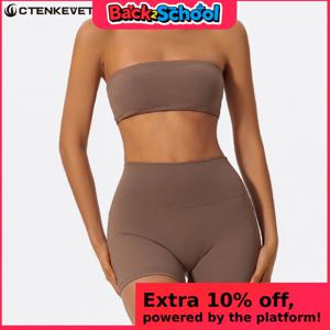 Ctenkevet 투피스 피트니스 스포츠 세트 여성 운동 요가 복장 Strapless Bra Woman 2Ps Gym Crop Top Deportivos Mujer Gym Suits