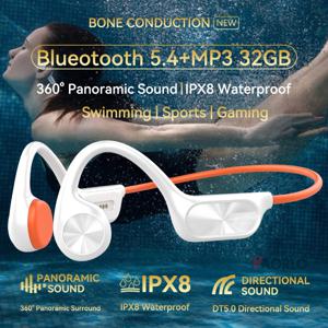 진정한 골전도 5.4 이어폰 무선 헤드폰 IPX8 방수 등급 수영 이어폰 내장 32GB 메모리 MP3 플레이어 수영 다이빙 서핑 이어후크 스포츠 사이클링 피트니스 마이크 포함