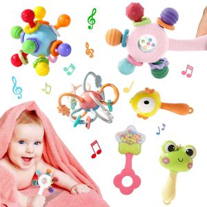 몬테소리 장난감 아기 Teether 개발 장난감 0 6 12 개월 감각 딸랑이 유아 손 그립 장난감 교육 게임을위한 젖니가 남