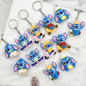 10 개/몫 만화 키 체인 만화 릴로 & 스티치 귀여운 인형 열쇠 고리 장식 열쇠 고리 자동차 펜던트 어린이 선물