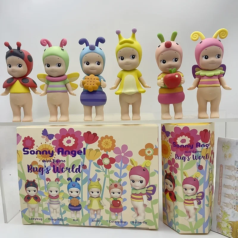 6PCS 써니 엔젤 블라인드 박스 미니 피규어 버그의 세계 한정 시리즈 애니메이션 피규어 어린이를위한 귀여운 인형 크리스마스 생일 선물