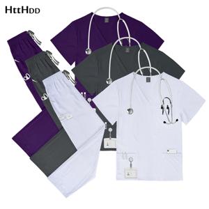 간호사 유니폼 탄성 빠른 건조 의사 간호사 치과 애완 동물 병원 유니폼 세트 반팔 탑 스트레이트 바지 스크럽 정장