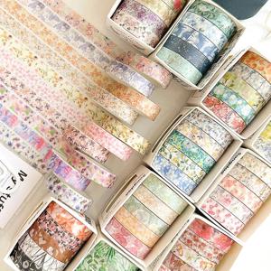 5 롤/세트 미학 꽃 장식 접착 테이프 꽃 Washi 테이프 DIY Scrapbooking 재료 스티커 라벨 편지지