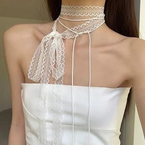우아한 긴 리본 목걸이 초커 슈퍼 요정 레이스 트림 세련된 다목적 교수형 목 체인 여름 장식 여성 스카프