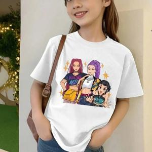 키즈 티셔츠 K팝 데몬 헌터 프린트 패션 캐주얼 탑 2025 영화 크루넥 만화 소녀 소년 티셔츠 캐주얼 아기 옷