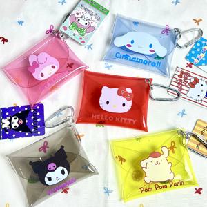 Sanrio 헬로 키티 Cinnamoroll Kuromi 멜로디 투명 지갑 카드 가방 보관 가방 등산 버클 소녀를위한 선물