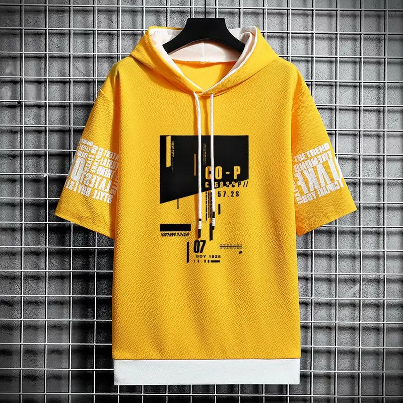 일본 스타일 남성 후드 패션 streetwear 반팔 후드 티 스웨터 남성 캐주얼 하라주쿠 프린트 남성 의류 후드