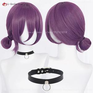 Anime Reze 코스프레 가발 45cm 보라색 가발 초커 애니메이션 코스프레 의상 여성 Reze 가발 내열성 합성 머리카락