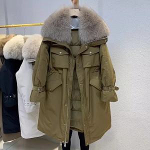여성용 따뜻한 스노우 재킷, 화이트 덕 다운 후드 코트, 캐주얼 여성 롱 파카 오버코트, 90% 겨울 2025, 신상 패션