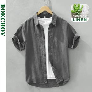 남성 의류 빈티지 짧은 소매 streetwear c2759에 대한 여름 새로운 리넨 코튼 캐주얼 셔츠