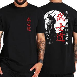 일본 사무라이 스피릿 T 셔츠 남성용 일본식 백 프린트 루즈 오버 사이즈 100% 코튼 탑 T 셔츠 Bushido 남성 선물 티