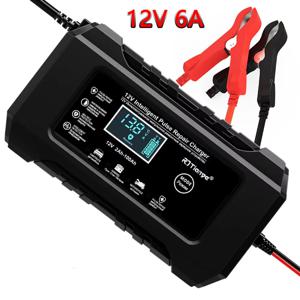 자동차 배터리 충전기 12V 6A 펄스 수리 LCD 디스플레이 자동 오토바이에 대 한 스마트 빠른 충전 AGM 딥 사이클 젤 납산 충전기