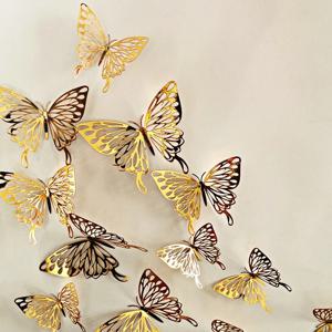 12 개/몫 파티 웨딩 디스플레이 숍에 대 한 새로운 3D 할로우 황금 실버 나비 벽 스티커 아트 홈 장식 벽 전사 술