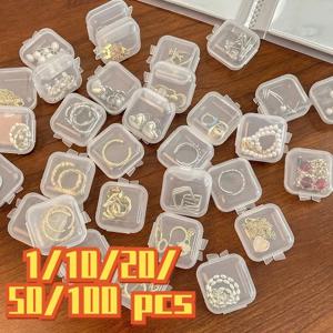 20/50/100pcs 미니 플라스틱 스토리지 박스 광장 투명 휴대용 컨테이너 쥬얼리 홀더 귀걸이 포장 디스플레이 케이스