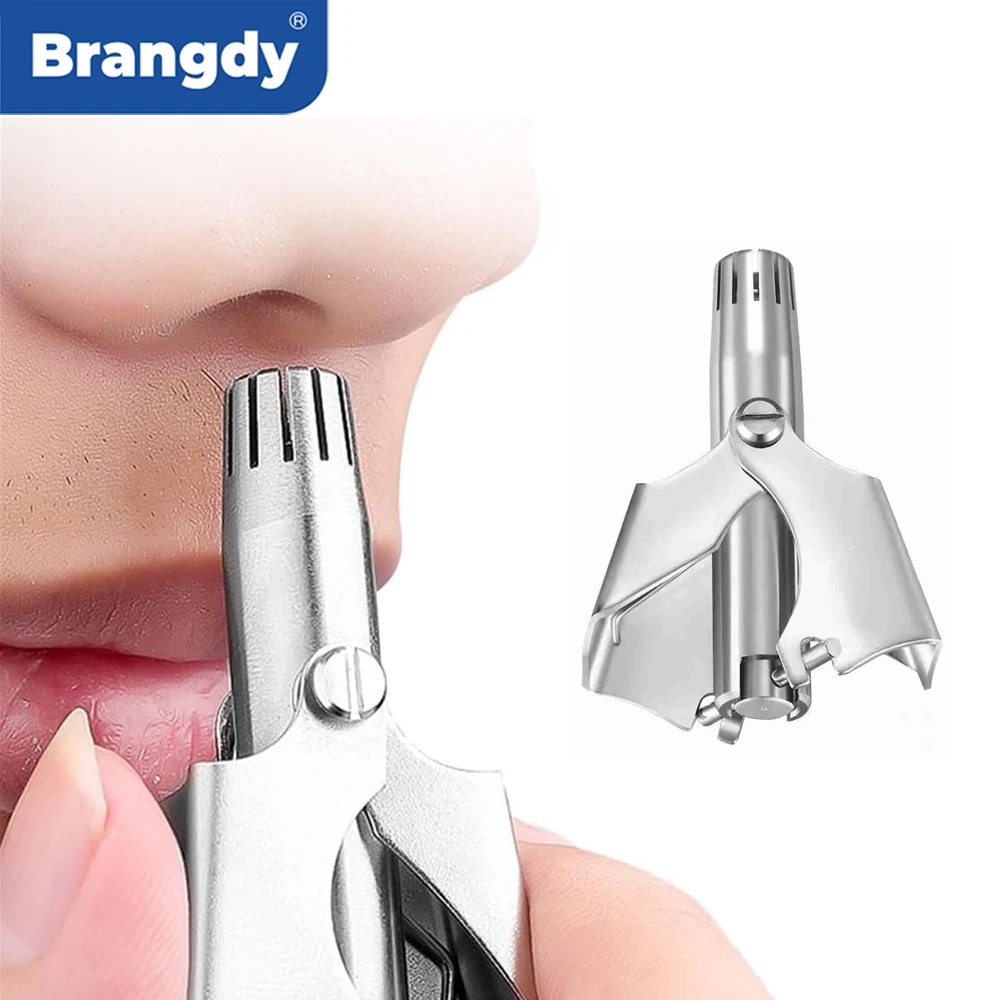 Brangdy 스테인레스 스틸 코 헤어 트리머 수동 기계 면도기 청소 브러시가있는 빨 수있는 제모 도구