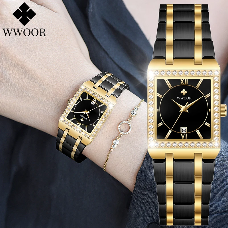 WWOOR Reloj 새로운 패션 숙녀 다이아몬드 시계 톱 브랜드 럭셔리 스퀘어 손목 시계 간단한 여성 드레스 작은 시계 Relogio Feminino