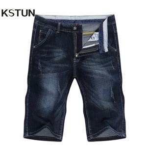KSTUN 2025 남성 여름 반바지 청바지 남성 반바지 바지 진한 파란색 스트레이트 컷 데님 바지 streetwear 캐주얼 스트레치 mens clorhing