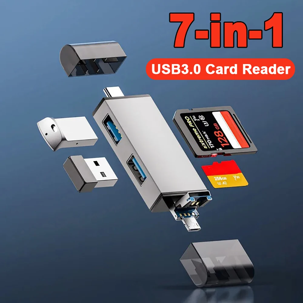 7-in-1 카드 리더기 USB 3.0 / USB 2.0 / Micro USB / Type C to SD TF 메모리 카드 플래시 드라이브 어댑터 PC 노트북 액세서리 다기능 스마트 카드 리더기