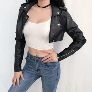 스트리트 오토바이 Pu 가죽 자르기 자켓 여성 지퍼 블랙 가짜 가죽 코트 가을 streetwear 긴 소매 가을 여성 outwear
