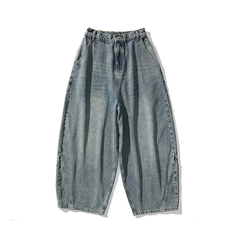 패션 데님 넓은 다리 바지 남성 느슨한 힙합 캐주얼 청바지 streetwear 패션 탄성 허리 캐주얼 데님 바지 플러스 사이즈 5xl
