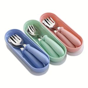 아기 칼 붙이에 적합한 스테인레스 스틸 어린이 칼 붙이 숟가락/포크 상자 2 개 세트, 어머니와 아기를위한 선물로 이상적