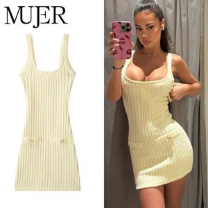 MUJER 2025 여성용 니트 짧은 드레스 Bodycon 미니 드레스 여성 백리스 비치 드레스 여성 민소매 여성 여름 드레스