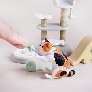 45Pcs 고양이 1/12 규모 미니 고양이 장식 피규어 마이크로 풍경 인형 집 모델 고양이 나무 Scratcher 장식 액세서리 장난감