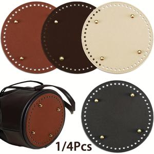 1-4Pcs 라운드 PU 가죽 가방 하단 뜨개질 크로 셰 뜨개질 가방 하단 셰이퍼 패드 쿠션베이스 DIY 핸드백 지갑 만들기 용품