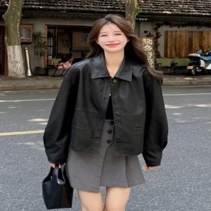 Bla PU 가죽 Jaet 여성용 ort Biker Sle 봄 가을 New Faion 소형 하이 엔드 감정 슈퍼 멋진