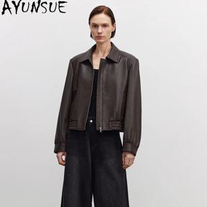 AYUNSUE 여성용 진짜 염소 가죽 정품 가죽 자켓 2025 블랙 여성용 오토바이 자켓 봄 가을 옷 Косуха Женская