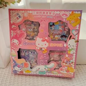 100pcs Sanrio 헬로 키티 Kuromi 비 반복 스티커 세트 Kawaii Cinnamoroll 마이 멜로디 방수 만화 스티커 선물 상자 선물