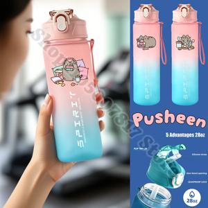 어린이 귀여운 휴대용 플라스틱 스포츠 물병 800ML 소녀 애니메이션 차가운 음료 컵 만화 고양이 Pusheened 과일 주스 용기 선물