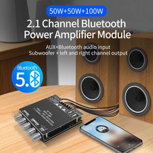 블루투스 호환 오디오 스테레오 서브우퍼 앰프 모듈 50W*2+100W 2.1 채널 디지털 파워 앰프 보드 AUX ZK-TB21