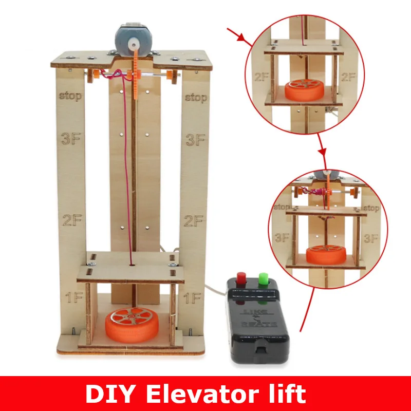 DIY 전기 원격 제어 리프트 엘리베이터 나무 모델 키트 과학 학교 프로젝트 실험 과학 장난감 어린이 교육